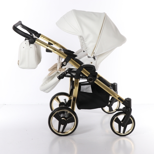 Універсальна коляска для двійні 2 в 1 Junama Mirror Satin Duo 06, білий з золотим (J-MS-DUO-06) - Pampik - 9