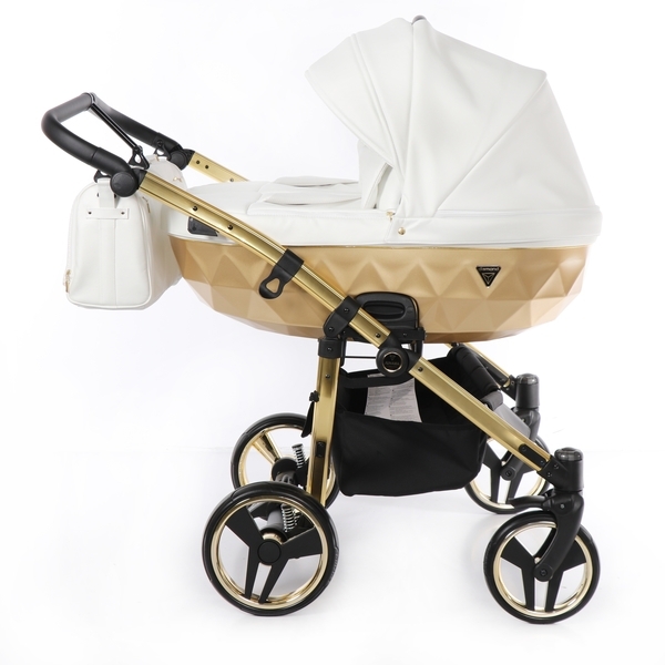 Універсальна коляска для двійні 2 в 1 Junama Mirror Satin Duo 06, білий з золотим (J-MS-DUO-06) - Pampik