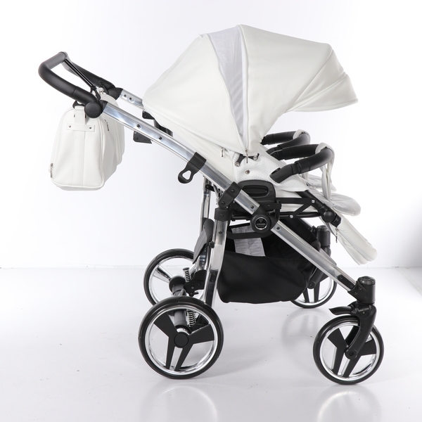 Універсальна коляска для двійні 2 в 1 Junama Mirror Satin Duo 04, білий з сріблястим (J-MS-DUO-04) - Pampik - 7