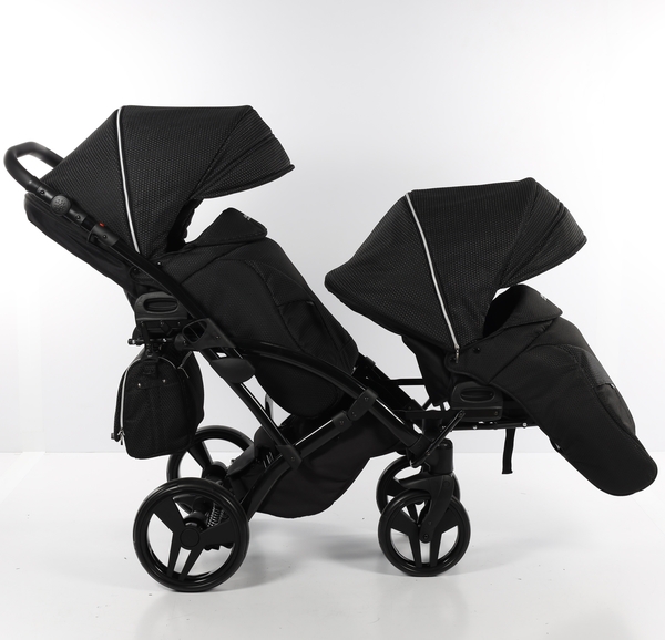Універсальна коляска для двійні 2 в 1 Junama Mirror Satin Duo Slim 01, чорний з сріблястим (J-MS-DUOs-01) - Pampik - 5