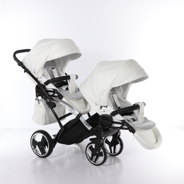Універсальна коляска для двійні 2 в 1 Junama Mirror Satin Duo Slim 04, білий з сріблястим (J-MS-DUOs-04) - Pampik - 5