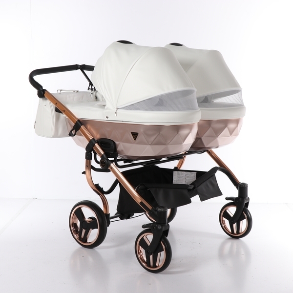 Універсальна коляска для двійні 2 в 1 Junama Mirror Satin Duo 05, білий з бронзовим (J-MS-DUO-05) - Pampik - 3