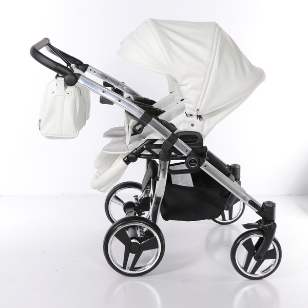 Універсальна коляска для двійні 2 в 1 Junama Mirror Satin Duo 04, білий з сріблястим (J-MS-DUO-04) - Pampik - 9