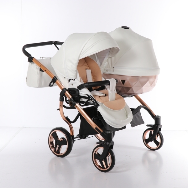 Універсальна коляска для двійні 2 в 1 Junama Mirror Satin Duo 05, білий з бронзовим (J-MS-DUO-05) - Pampik - 9