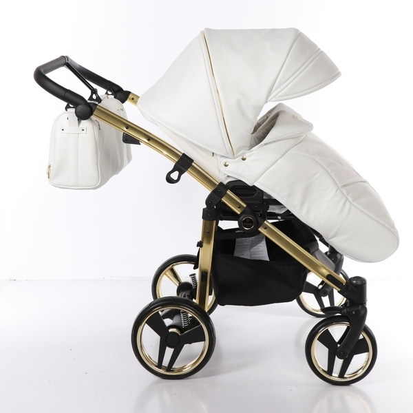 Універсальна коляска для двійні 2 в 1 Junama Mirror Satin Duo 06, білий з золотим (J-MS-DUO-06) - Pampik - 6