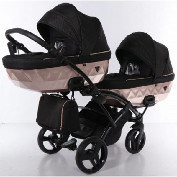 Універсальна коляска для двійні 2 в 1 Junama Mirror Satin Duo Slim 02, чорний з бронзовим (J-MS-DUOs-02) - Pampik - 2