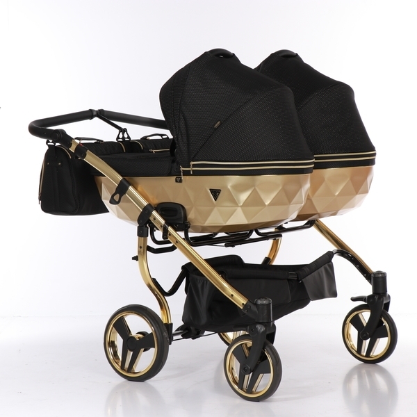 Універсальна коляска для двійні 2 в 1 Junama Mirror Satin Duo 02, чорний з бронзовим (J-MS-DUO-02) - Pampik - 2