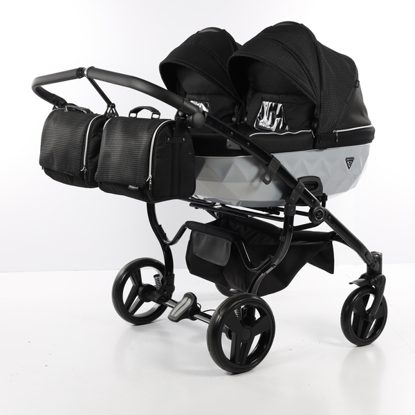 Універсальна коляска для двійні 2 в 1 Junama Mirror Satin Duo 01, чорний з сріблястим (J-MS-DUO-01) - Pampik - 3