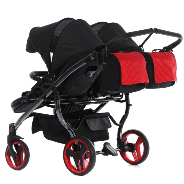 Універсальна коляска для двійні 2 в 1 Junama Diamond S-line Duo 01, чорний з червоним (JD-SL-DUO-01) - Pampik - 8