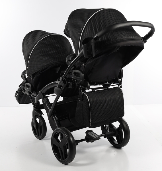 Універсальна коляска для двійні 2 в 1 Junama Mirror Satin Duo Slim 01, чорний з сріблястим (J-MS-DUOs-01) - Pampik - 4