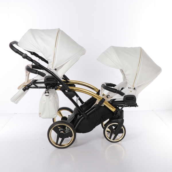 Універсальна коляска для двійні 2 в 1 Junama Mirror Satin Duo Slim 06, білий з золотим (J-MS-DUOs-01) - Pampik - 11