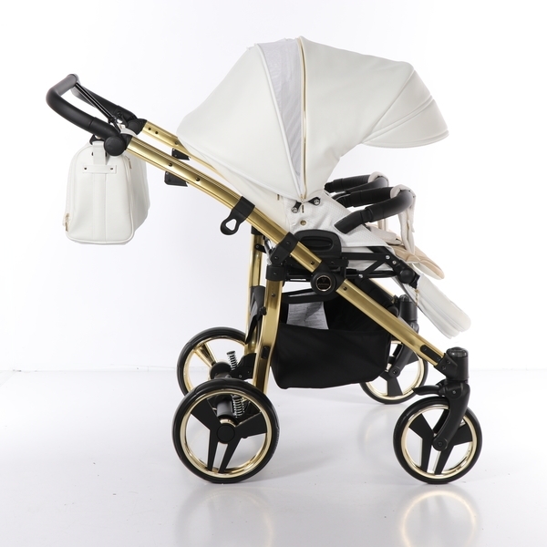 Універсальна коляска для двійні 2 в 1 Junama Mirror Satin Duo 06, білий з золотим (J-MS-DUO-06) - Pampik - 8