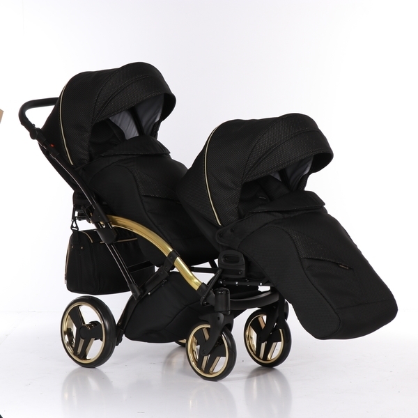 Універсальна коляска для двійні 2 в 1 Junama Mirror Satin Duo Slim 03, чорний з золотим (J-MS-DUOs-03) - Pampik - 4