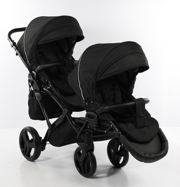 Універсальна коляска для двійні 2 в 1 Junama Mirror Satin Duo Slim 01, чорний з сріблястим (J-MS-DUOs-01) - Pampik - 6