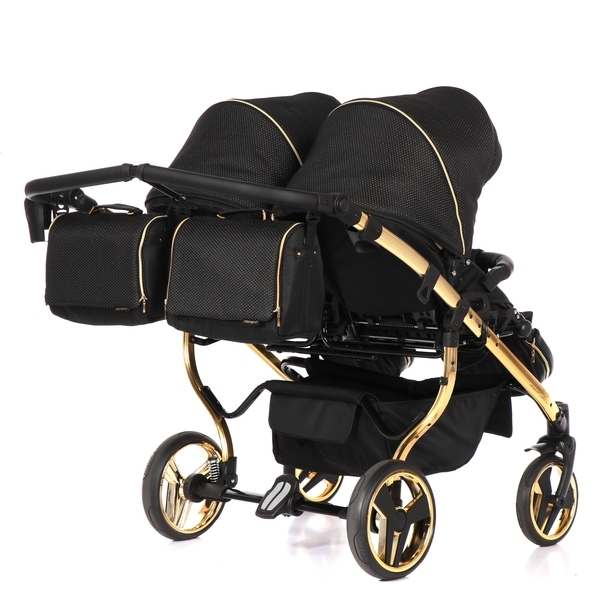 Універсальна коляска для двійні 2 в 1 Junama Mirror Satin Duo 03, чорний з золотим (J-MS-DUO-03) - Pampik - 7