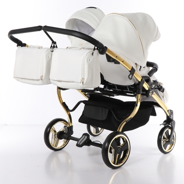 Універсальна коляска для двійні 2 в 1 Junama Mirror Satin Duo 06, білий з золотим (J-MS-DUO-06) - Pampik - 11
