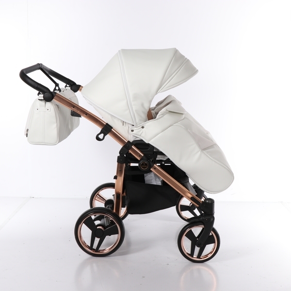 Універсальна коляска для двійні 2 в 1 Junama Mirror Satin Duo 05, білий з бронзовим (J-MS-DUO-05) - Pampik - 4