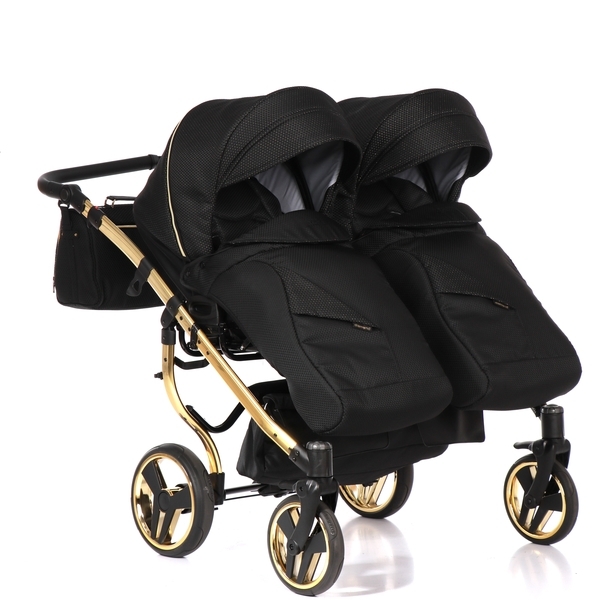 Універсальна коляска для двійні 2 в 1 Junama Mirror Satin Duo 03, чорний з золотим (J-MS-DUO-03) - Pampik - 6