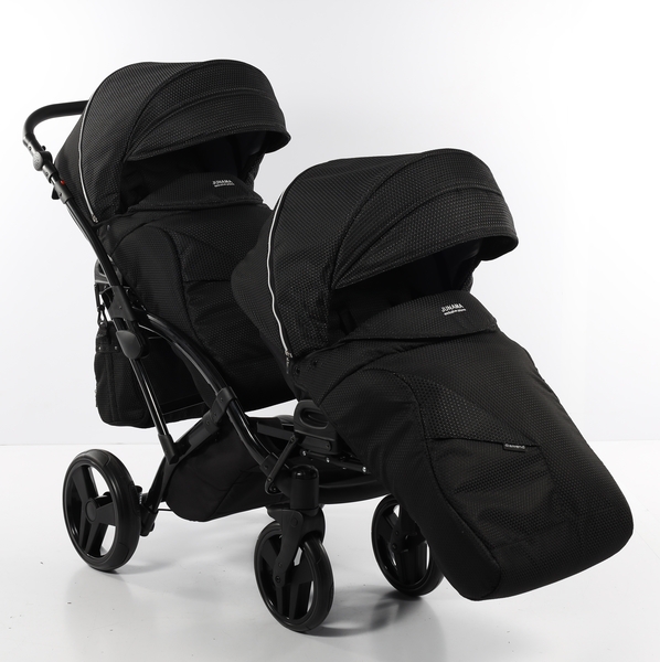 Універсальна коляска для двійні 2 в 1 Junama Mirror Satin Duo Slim 01, чорний з сріблястим (J-MS-DUOs-01) - Pampik - 7
