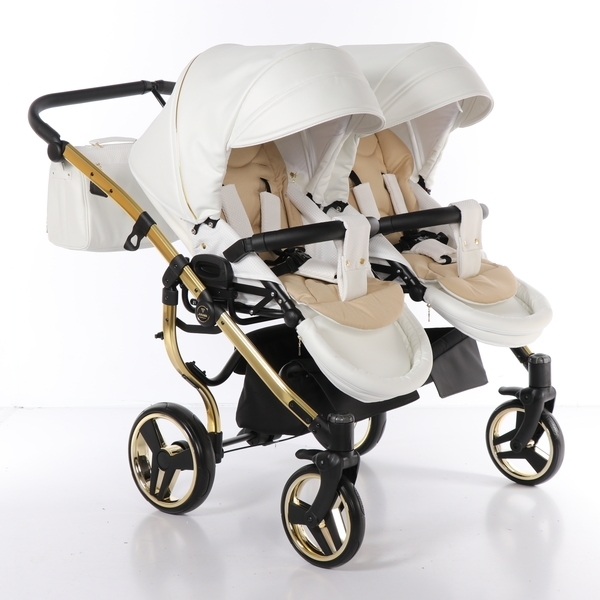 Універсальна коляска для двійні 2 в 1 Junama Mirror Satin Duo 06, білий з золотим (J-MS-DUO-06) - Pampik - 7