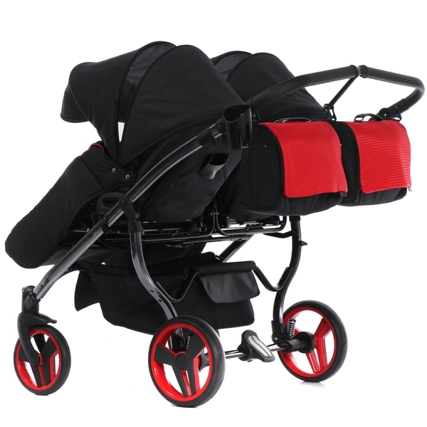 Універсальна коляска для двійні 2 в 1 Junama Diamond S-line Duo 01, чорний з червоним (JD-SL-DUO-01) - Pampik - 9