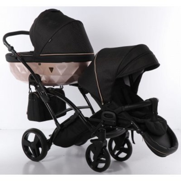 Універсальна коляска для двійні 2 в 1 Junama Mirror Satin Duo Slim 02, чорний з бронзовим (J-MS-DUOs-02) - Pampik - 9