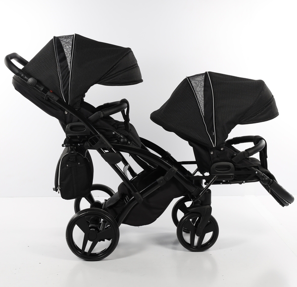Універсальна коляска для двійні 2 в 1 Junama Mirror Satin Duo Slim 01, чорний з сріблястим (J-MS-DUOs-01) - Pampik - 8