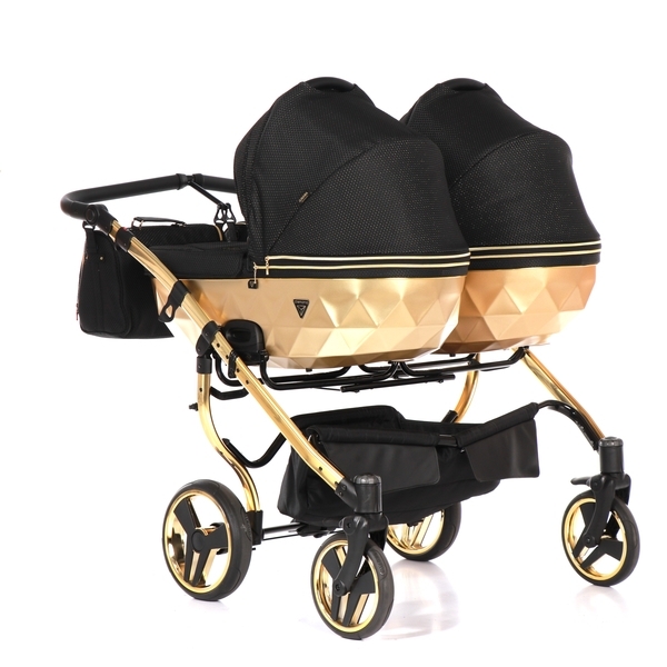Універсальна коляска для двійні 2 в 1 Junama Mirror Satin Duo 03, чорний з золотим (J-MS-DUO-03) - Pampik - 2