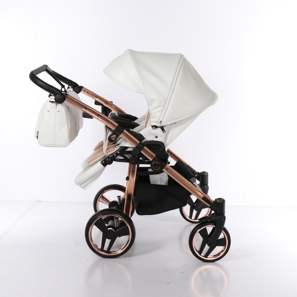Універсальна коляска для двійні 2 в 1 Junama Mirror Satin Duo 05, білий з бронзовим (J-MS-DUO-05) - Pampik - 8