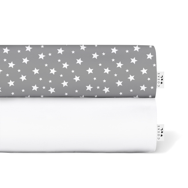 Набір простирадл на резинці Cosas Зорепад, ранфорс, 120х60 см, білий, сірий, 2 шт. - Pampik