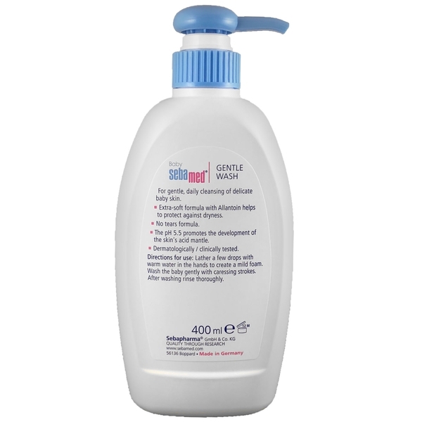 Деликатная эмульсия для умывания для тела и волос Sebamed Extra Soft Ph 5.5 Baby Wash, с помпой, 400 мл - Pampik - 2