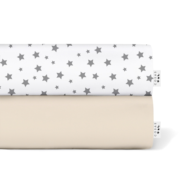 Набір простирадл на резинці Cosas Зорепад і Бежева, ранфорс, 200х90 см, білий, бежевий, 2 шт. - Pampik