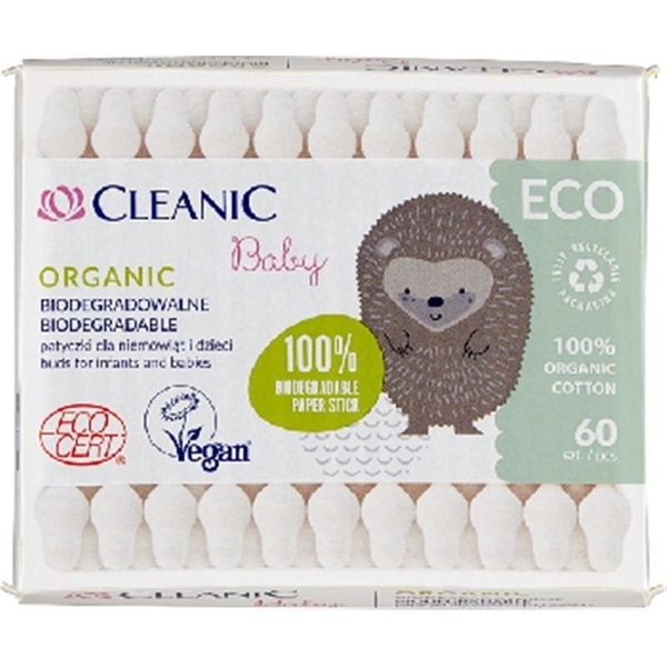 Ватні палички Cleanic Baby ECO, з обмежувачем, 60 шт. - Pampik - 2