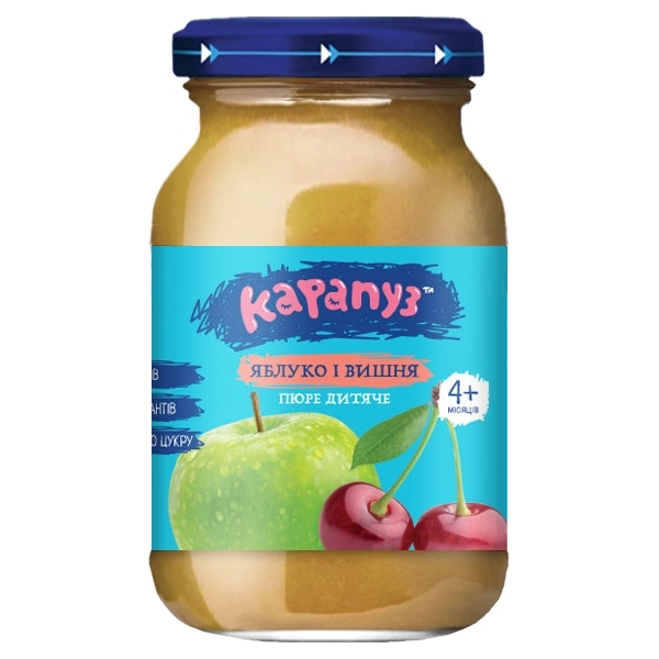 Фруктовое пюре Карапуз Яблоко и Вишня, без сахара, 4+ мес., 170 г - Pampik