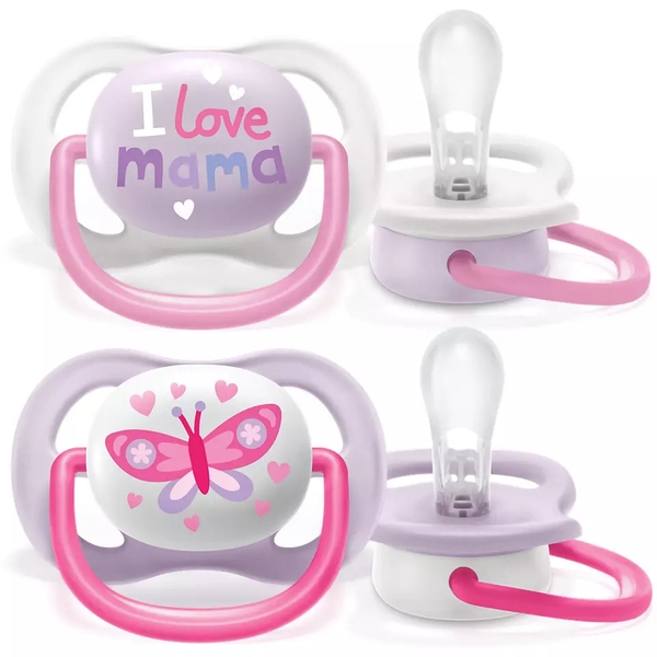 Пустушка Philips Avent Ultra Air I love для дівчинки, 0-6 місяців, 2 шт. (SCF080/02) - Pampik