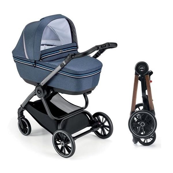 Універсальна коляска 2 в 1 Cam Techno Milano, рама під дерево, синій зі смужкою (805T/V96/978/552K) - Pampik