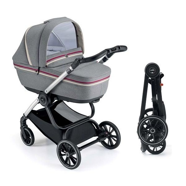 Универсальная коляска 2 в 1 Cam Techno Milano, рама черный карбон, серый с полоской (805T/V98/978/553K) - Pampik