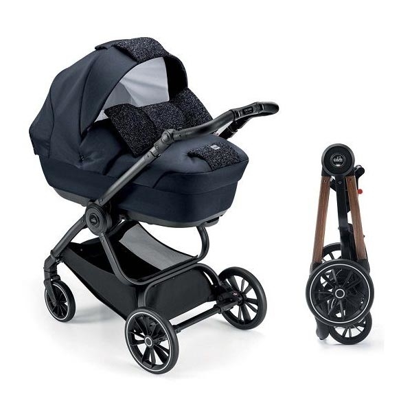 Універсальна коляска 2 в 1 Cam Techno Softy, рама під дерево, синій з глітером (805T/V96/977/513K) - Pampik