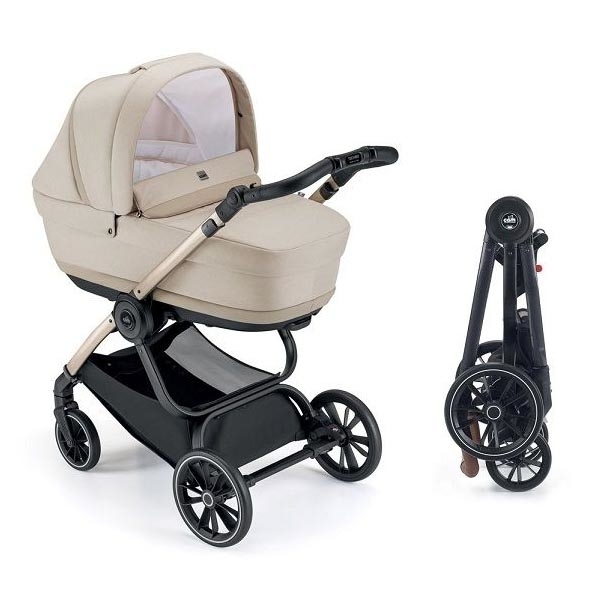 Універсальна коляска 2 в 1 Cam Techno Milano, рама чорна, бежевий (805T/V90/978/554K) - Pampik
