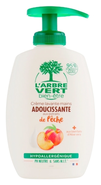 Крем-мило L'Arbre Vert пом'якшувальне, з натуральним екстрактом персика, 300 мл - Pampik