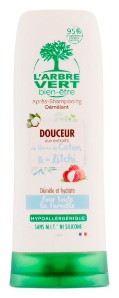 Кондиционер для волос смягчающий L'Arbre Vert с экстрактами личи и цветов хлопка, 200 мл - Pampik