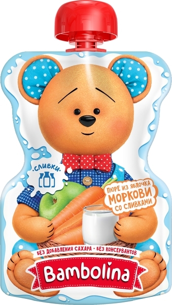 Пюре Bambolina из яблока и морковки со сливками, 90 г - Pampik