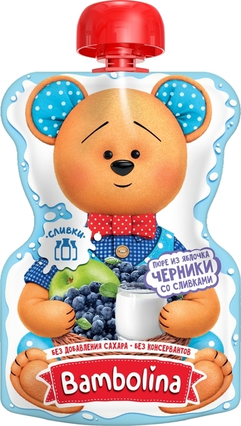 Пюре Bambolina з яблук і чорниці з вершками, 90 г - Pampik