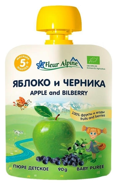 Фруктово-ягідне пюре Fleur Alpine Органік Яблуко - Чорниця, 90 г - Pampik