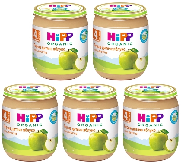 Набір органічного пюре HiPP Перше дитяче яблуко, 625 г (5 баночок по 125 г) - Pampik