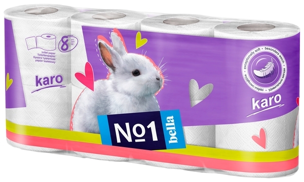 Двошаровий туалетний папір Bella Karo, білий, 8 рулонів - Pampik