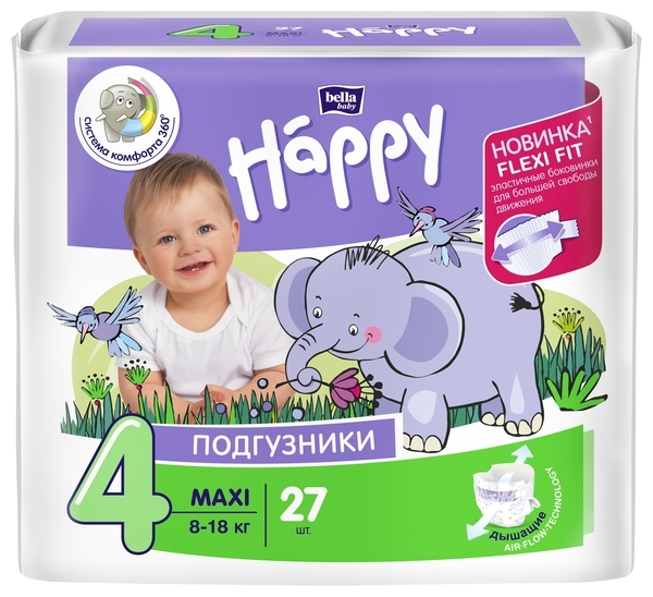 Подгузники Bella Baby Happy 4 (8-18 кг), 27 шт. - Pampik