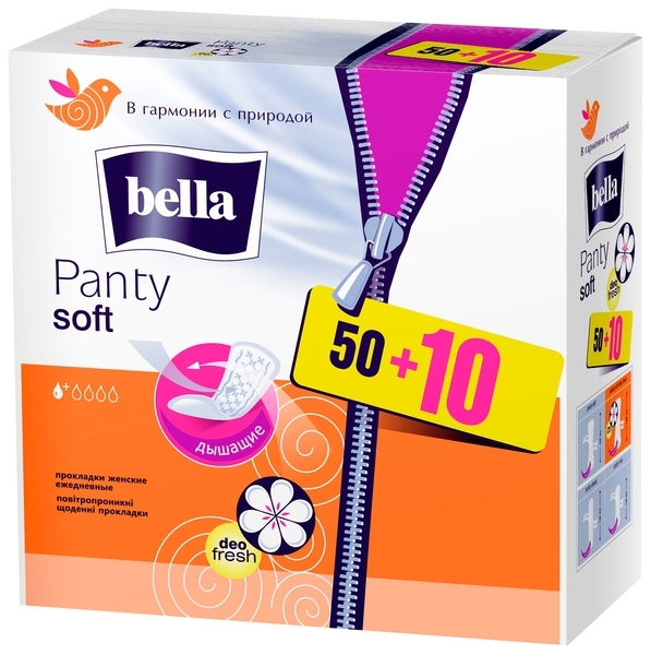 Ежедневные прокладки Bella Panty Soft deo fresh, 50+10 шт. - Pampik