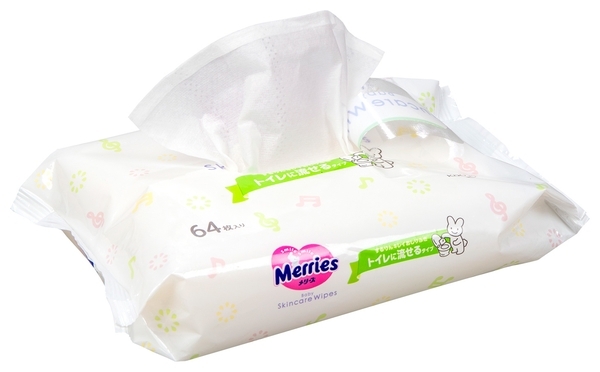 Вологі серветки Merries Flushable змінний блок, 64 шт. - Pampik - 2