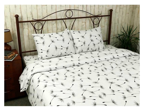 Простирадло Руно, Fly White, бязь, 220х200 см, білий із сірим (82.114Б_Fly white) - Pampik